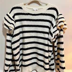 Lovelo Striped Ruffle Sweater in Black and Cream